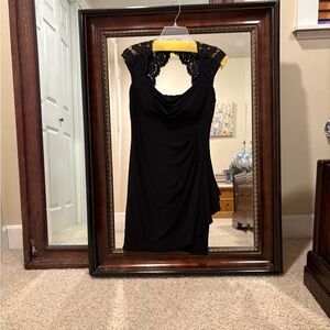 Cache Black Midi Dress with Lace Details